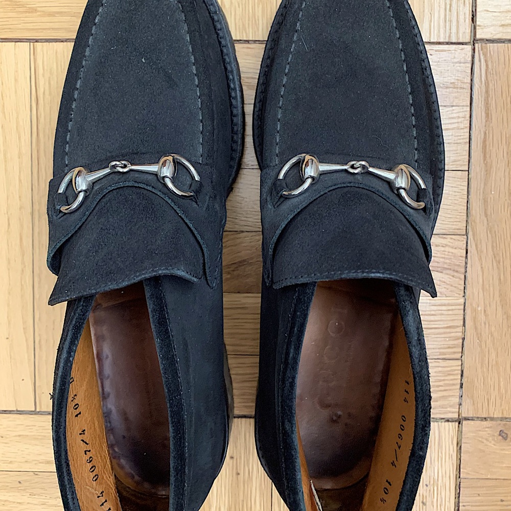 Gucci Men Black Suede Horsebit Ankle Boot 10.5